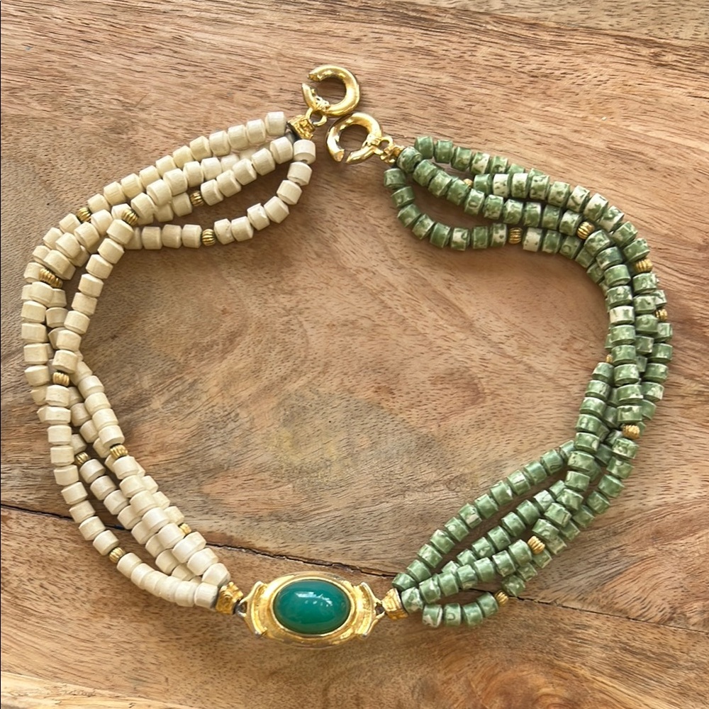 Francesca Romana Green and ivory Beaded multi-strand Necklace